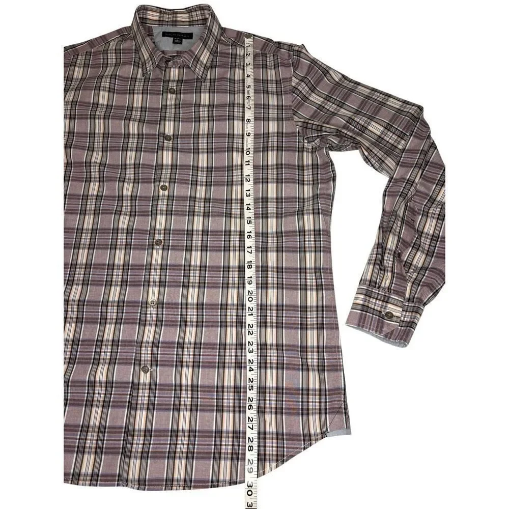 Banana Republic tan and black plaid cotton button down shirt - L